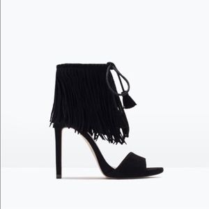Black Zara fringe heels.