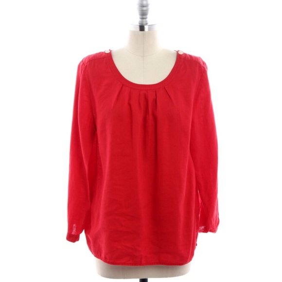 J. Crew cherry-red long sleeve top.