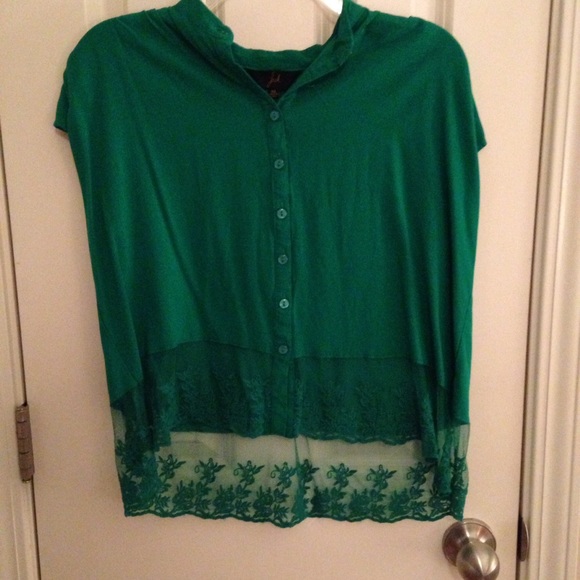 Green crop top with lace trim