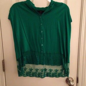 Green crop top with lace trim