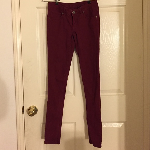 maroon/red skinny jeans