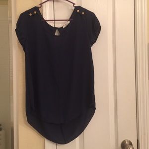 Short sleeve blue high low blouse