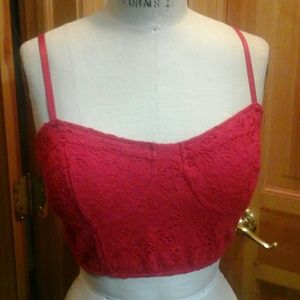 Red lace crop top