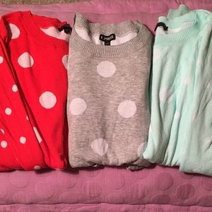 SWEATER BUNDLE! Mint, gray, and red w/ polka dots!