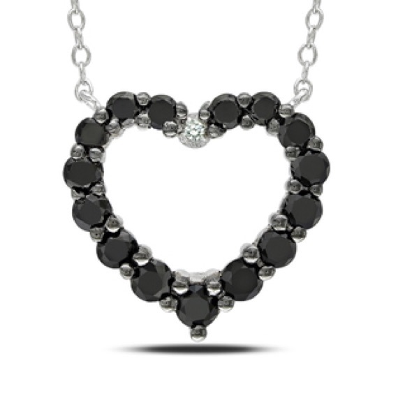 Silver 1ct Diamond Black Heart Necklace