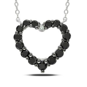 Silver 1ct Diamond Black Heart Necklace