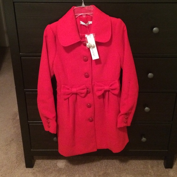Red coat with bows