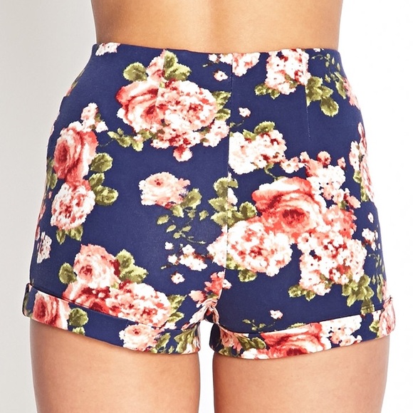 forever 21 cuffed knit floral shorts