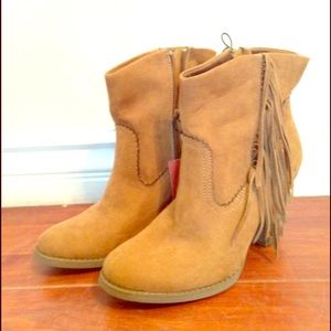 Cognac Fringe Booties
