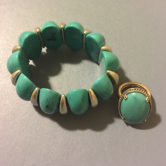 Brazalet  with ring set Blue Turquoise. - Picture 1 of 2