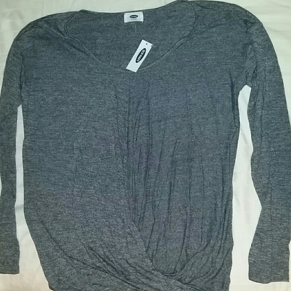 BNWT Heather Gray Long Sleeve Drape Wrap Style Top