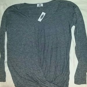 BNWT Heather Gray Long Sleeve Drape Wrap Style Top