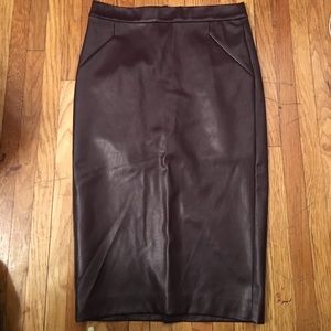 Faux burgundy leather pencil skirt