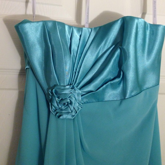 Davids Bridle Aqua strapless dress - Picture 3 of 3