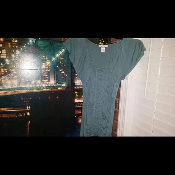 Teal blue green jersey blouse