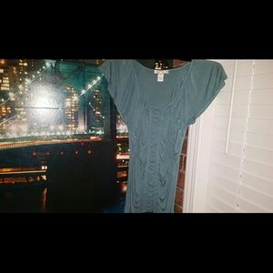 Teal blue green jersey blouse