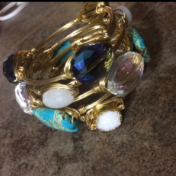 🚫SOLD🚫🔶(5) Druzy Stacked Wired Bangles