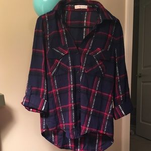 Charlotte Russe red black navy white plaid flannel