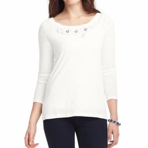 LOFT Jeweled Collar Long Sleeve Top.