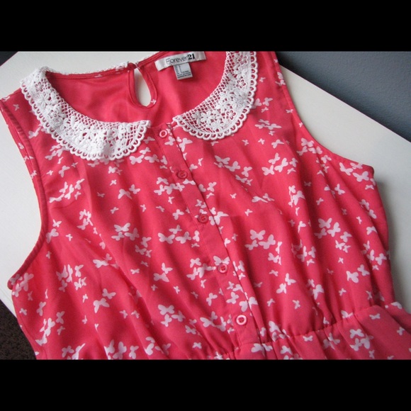 Forever 21 - Pink & white dress with lace collar.