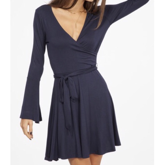 Stunning Solid Navy Faux Wrap Dress - Picture 3 of 4