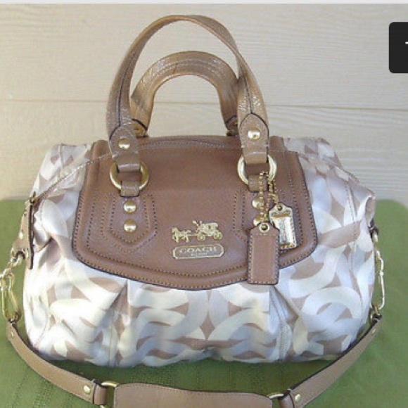 Authentic Coach satin satchel medium handbag tan