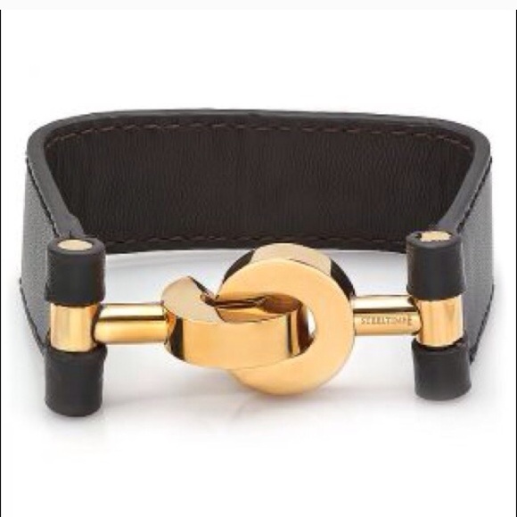 Cool and edgy leather bracelet with gold hardware