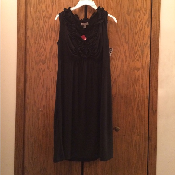 Avenue black dress with ruffled neckline