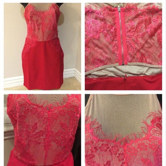 Clearance !! Fuschia /Red mesh Lace dress - Picture 2 of 4