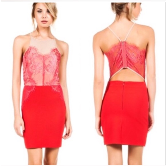 Clearance !! Fuschia /Red mesh Lace dress - Picture 3 of 4