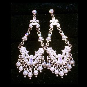 Silver Chandelier Earrings Adorned with Crystals