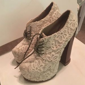 DV8 Ivory Crochet & Tweed Platform