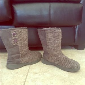 Grey Knitted Button Boots