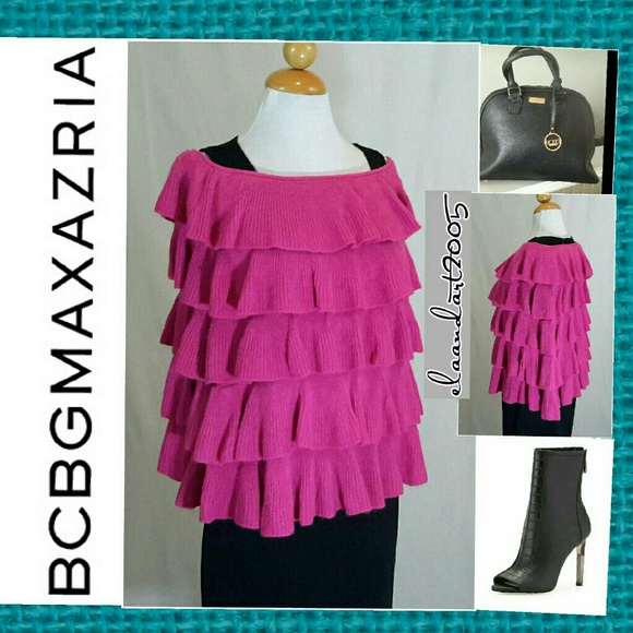 BCBG MAXAZRIA Ruffled poncho sweater cape.