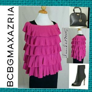 BCBG MAXAZRIA Ruffled poncho sweater cape.
