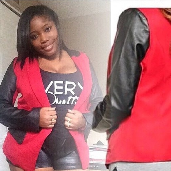 Red & Black Faux leather blazer