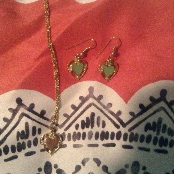 Matching Heart Necklace and Earrings Set