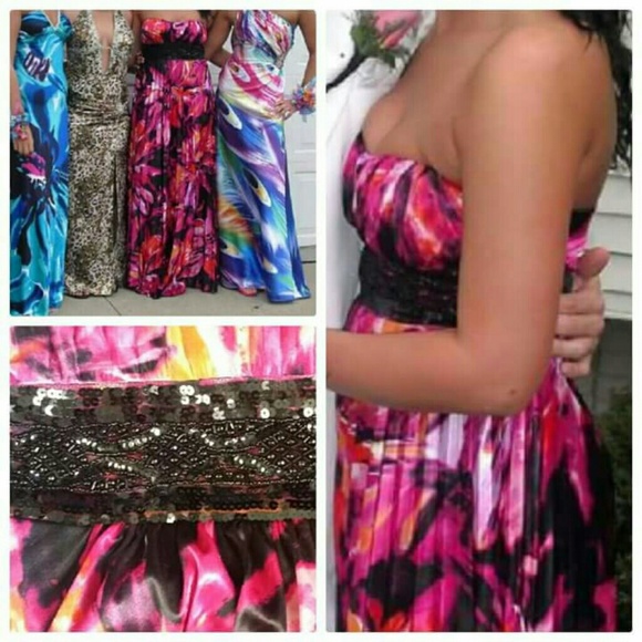 Multi-Color Printed Satin Dress