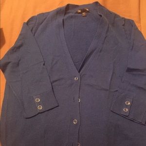 Three quarter sleeve blue button down sweater