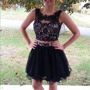 Two Piece Black Lace Homecoming Dress