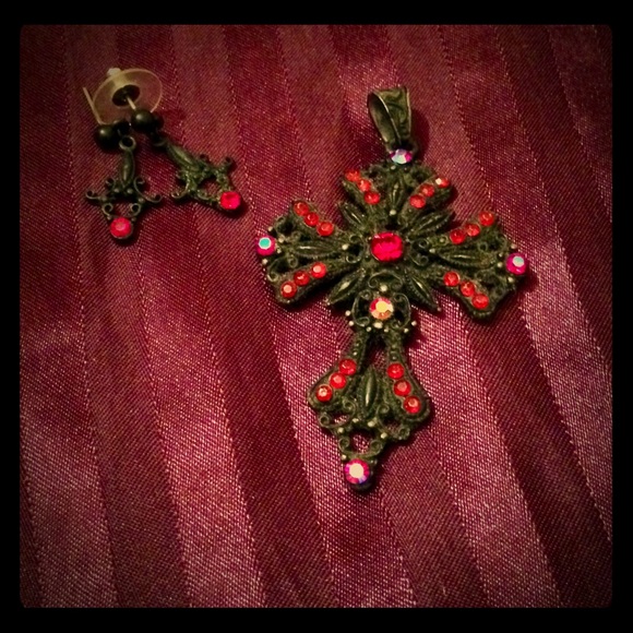 Cross necklace with matching earrings