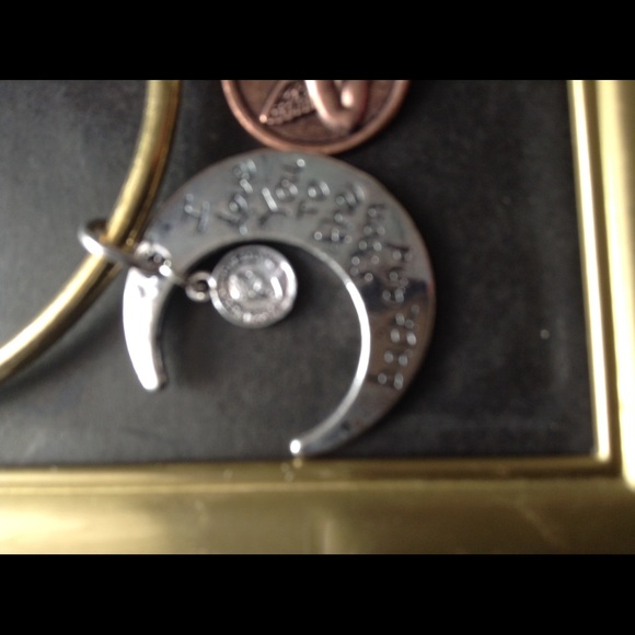 Gold tone fashion bangle with charm pendants - Picture 2 of 3