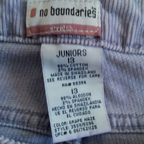 🎀No Boundaries,Size 13,Grape purple,Corduroy jeans, with belt - Picture 3 of 4