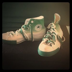 Green and white All Star converse