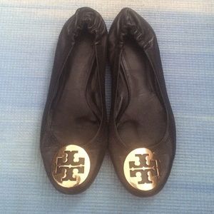 Size 7 Tory burch black and gold flats