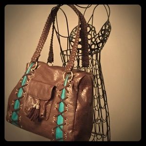 Leather bag with turquoise accents