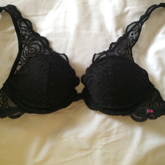 Black lace pink bra