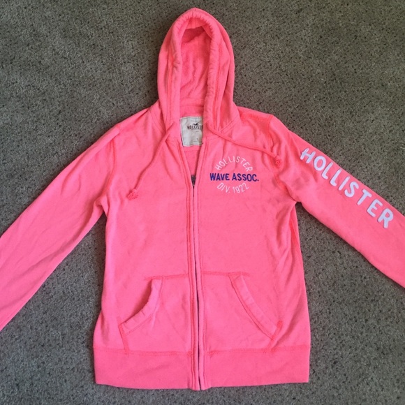 Neon pink Hollister zip up hoodie