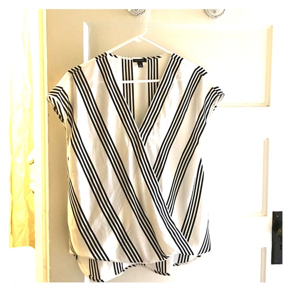 Ann Taylor Tops - Medium Ann Taylor black stripe wrap top