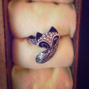 Crystal Fox Wrap Ring with Silver Band